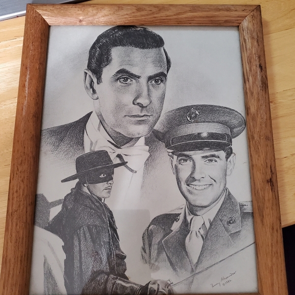 Vintage Tyrone Power Graphite Sketch Print by Penny Alexander - Picture 1 of 2